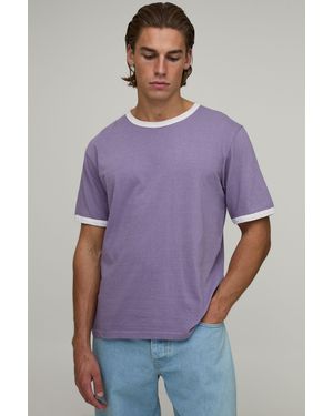 BoohooMAN Regular Fit Vintage Wash Ringer T-Shirt - Purple