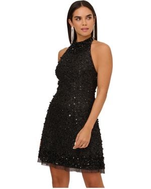 Adrianna Papell Beaded Halter Swing Dress - Black