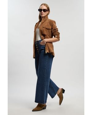 Karen Millen Denim Button Front Straight Leg Jean - Blue