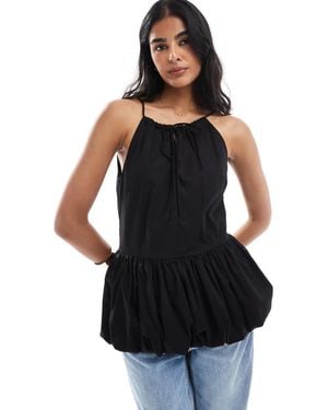ASOS Cotton Puff Sleeve Smock Top - Black