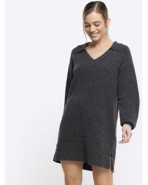 River Island Jumper Mini Dress Petite Collared - Blue