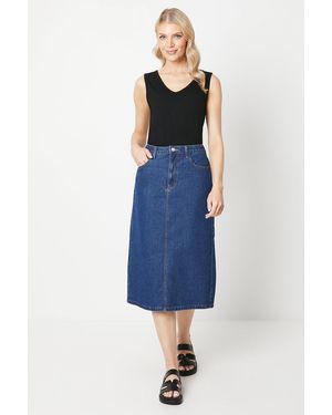 PRINCIPLES Denim Split Detail Midi Skirt - Blue