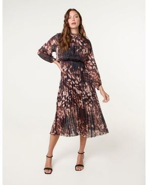 Blue Vanilla High Neck Metallic Pleated Dress - Black