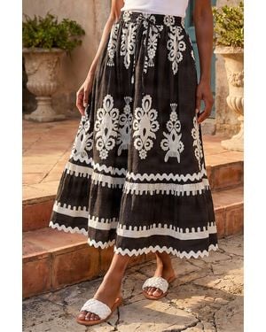Roman Mono Print Maxi Skirt - Black