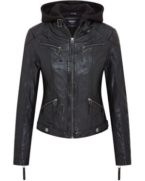 Infinity Leather Hooded Classic Biker Jacket - Black