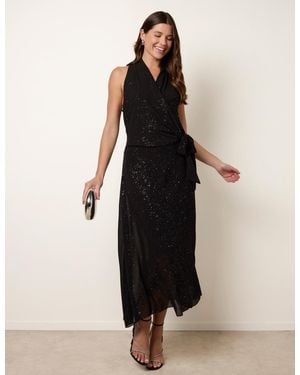 Blue Vanilla Wrap Knit Halter Shape Dress - Natural