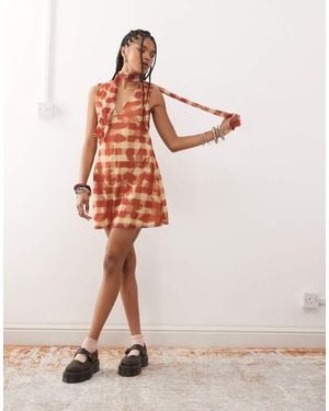 Reclaimed Vintage V-Neck Mini Dress With Scarf - Pink