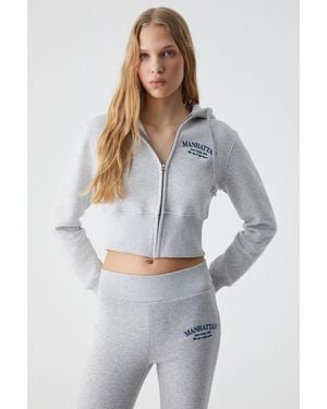 Grimelange Crop Hooded Logo Zip Sweatshirt - Grey
