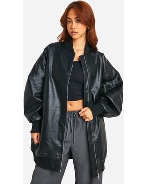 Boohoo Longline Oversized Bomber Jacket - Black