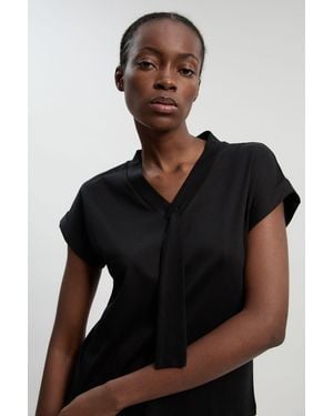 Karen Millen Jersey V Neck Tie Detail T - Black