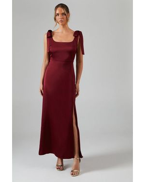 Oasis Satin Tie Shoulder Midi Bridesmaid Dress - Red