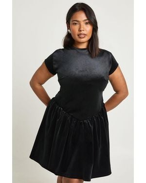 Boohoo Plus Velvet High Neck Skater Dresses - Black