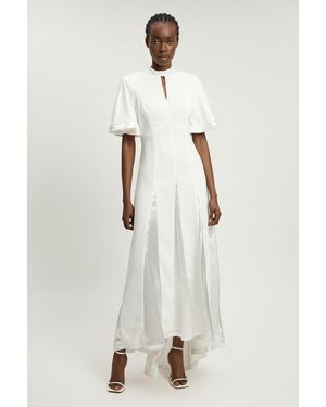 Karen Millen Satin Contrast Detail Woven Midi Dress - Natural
