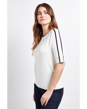 Wallis Striped Short Sleeve Knitted Top - White