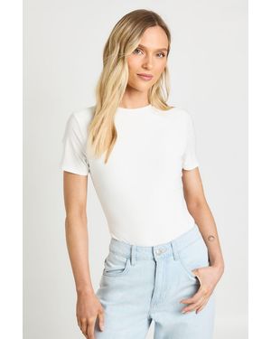 Boohoo Petite Double Layer Slinky Short Sleeve Bodysuit - White