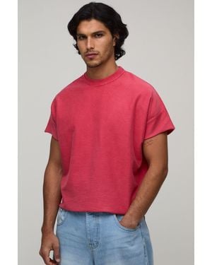 BoohooMAN Oversized Boxy Heavyweight Cap Sleeve Washed T-Shirt - Red