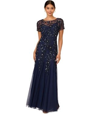 Adrianna Papell Bead Long Dress With Godets - Blue