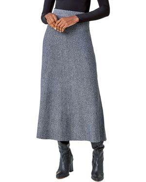 Roman Plain Elastic Waist Knitted A Line Midi Skirt - Grey