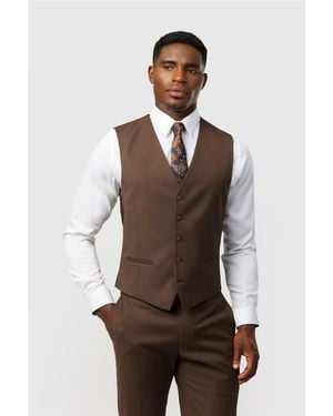 Antique Rogue Single Breasted Sleeveless Five Button V-Neck Slim Fit Waistcoat - Brown