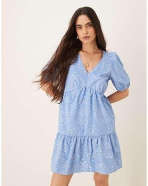 Jdy Embroidery Details Tiered Mini Dress - Blue