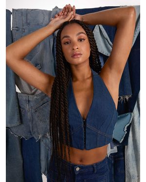 Pink Vanilla Denim Halterneck Crop Top - Blue