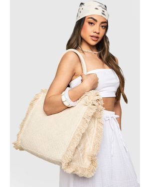 Boohoo Fringe Detail Beach Bag - Natural