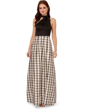 Adrianna Papell Plaid Combo Gown - White