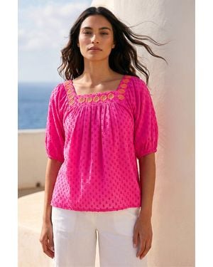 Roman Embroidered Textured Top - Pink