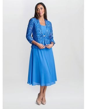 Gina Bacconi Adele Soutache Lace Jacket With Chiffon Dress - Blue
