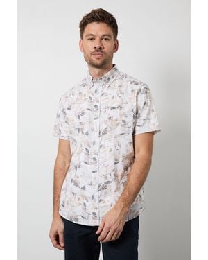 MAINE Off Fern Print Short Sleeve Shirt Cotton - White