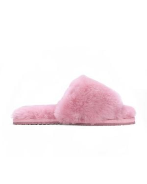 Infinity Leather Sheepskin Slippers Warm Winter Fur Sliders - Pink