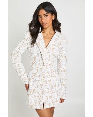 Boohoo Premium Lace Fitted Blazer Dress - White