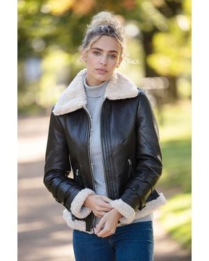 Ashwood Leather '2419' Ladies Aviator Jacket With Faux Fur Lining - Brown