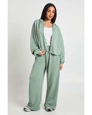Boohoo Washed Distressed Hem Straight Leg Tracksuit - Green