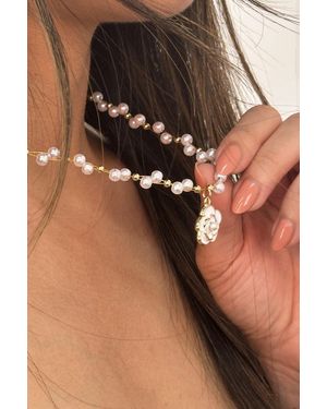 SVNX Pearl Chain Necklace With Camellia Pendant - Brown