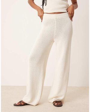 ASOS Co-Ord Heavyweight Clean Knit Wide Leg Trousers - Natural