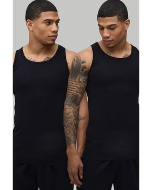 BoohooMAN 2 Pack Basic Muscle Fit Vest - Black