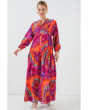 Bigdart Printed V-Neck Maxi Dress With Button Closure - Red