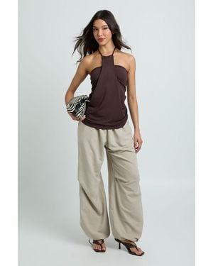 Boohoo Halterneck Drape Detail Bandeau Top - Brown