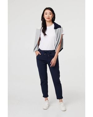 Izabel London Drawstring Tie Waist Tapered Trousers - Blue
