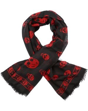 McQueen Skull Zijde Sjaal - Rood