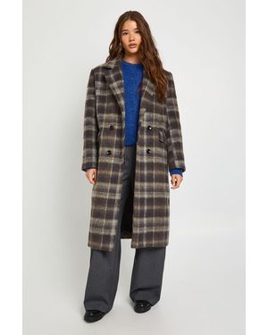Boohoo Check Double Breasted Wool Look Coat - Blue
