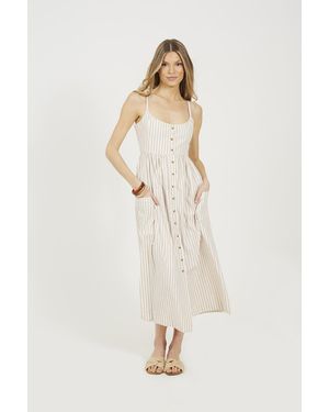 Brave Soul Stripe Button Down Midi Dress - Natural