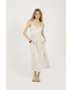 Brave Soul Stripe Button Down Midi Dress - Natural