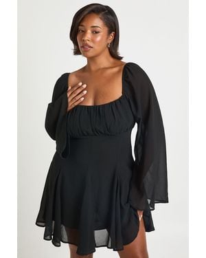 Boohoo Plus Chiffon Godet Skater - Black