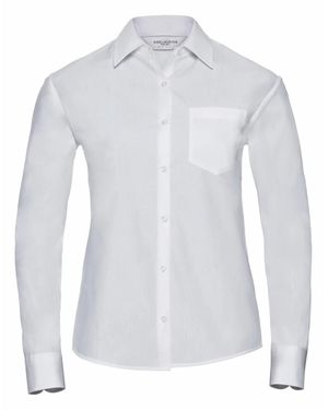 Russell Collection /Ladies Cotton Poplin Easy-Care Long-Sleeved Formal Shirt - Blue