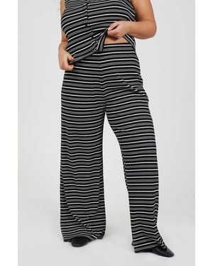 Brave Soul Curve Jersey Knit Striped Wide Leg Trousers - Blue