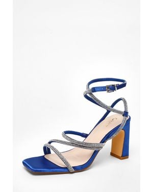 Quiz Royal Diamante Strappy Block Heeled Sandals - Blue