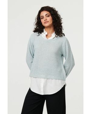 Izabel London Layered Long Sleeve Shirt Jumper Top - White