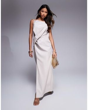 ASOS Square Neck Pleat Waist Pu Midi Dress - Grey
